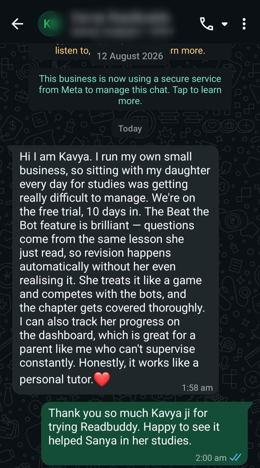 Parent review screenshot